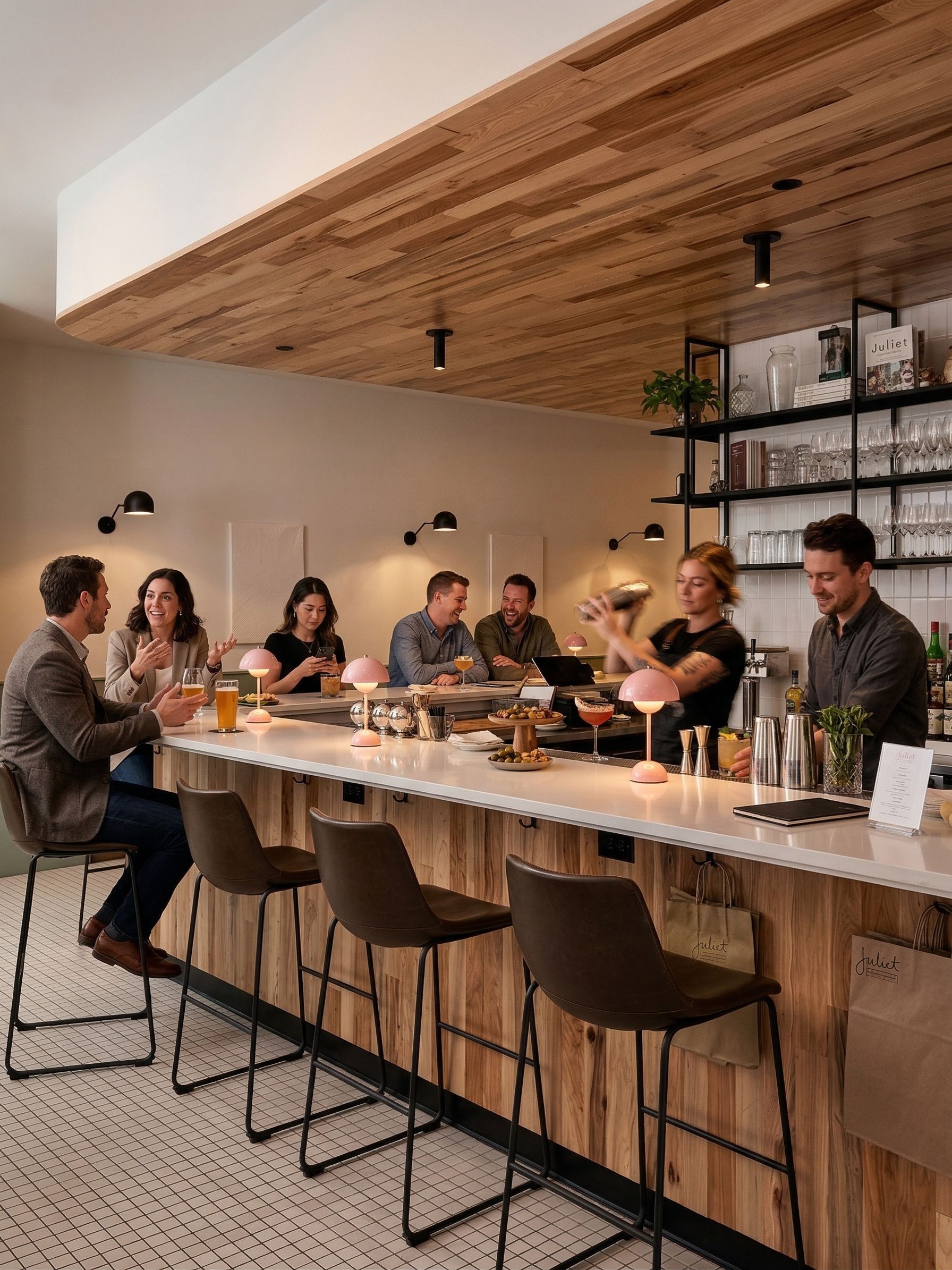 Juliet — intimate dining, warm hospitality design, kitchen-forward